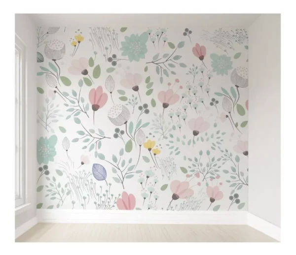 Papel De Parede Menina Infantil Flores Para Quarto Bebê M²