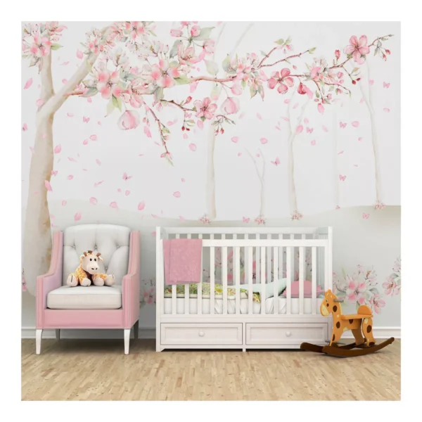 Papel De Parede Menina Jardim Cerejeira Quarto Bebê M² Pp423