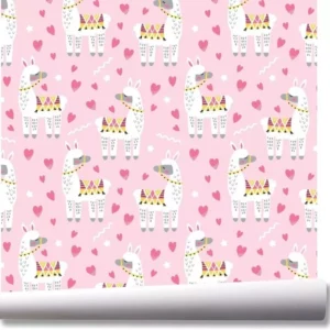 Papel De Parede Menina Lhama Rosa Animais Kit 03 Rolos A232