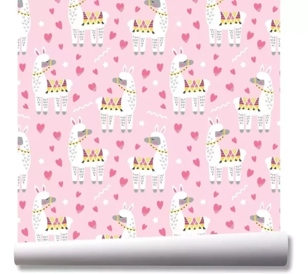 Papel De Parede Menina Lhama Rosa Animais Kit 03 Rolos A232