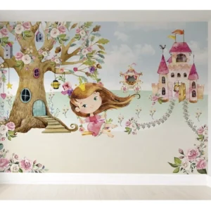 Papel De Parede Menina Princesa No Balanço Infantil Pp345 M²