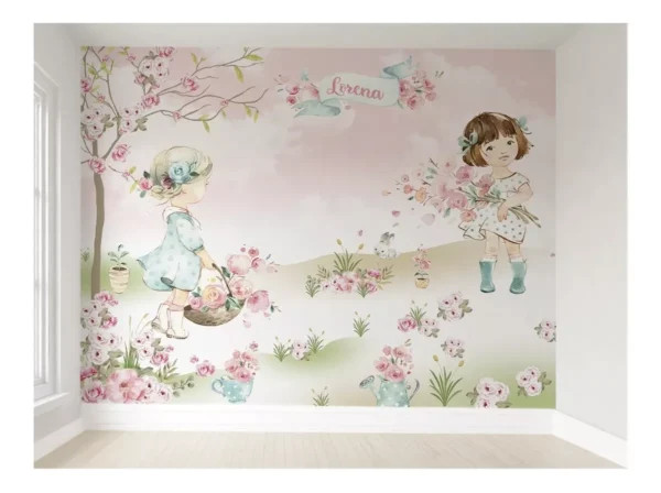 Papel De Parede Meninas Com Flores Autocolante Vr337 10m²