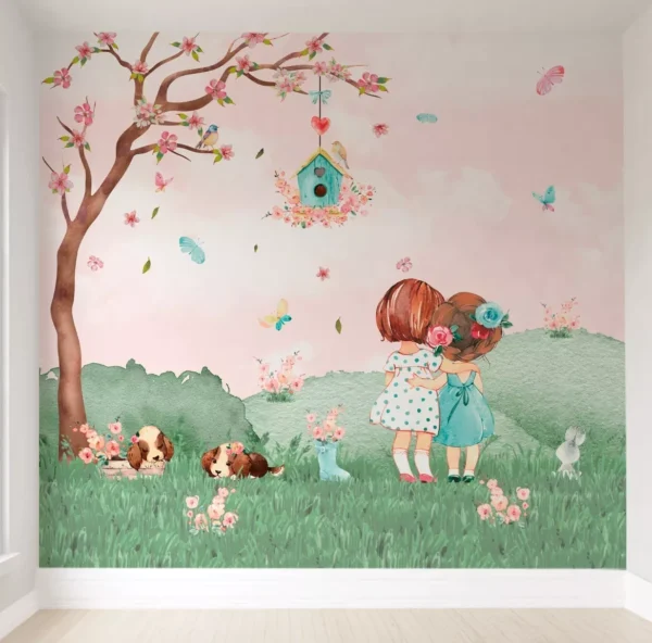 Papel De Parede Meninas Jardim Borboletas Infantil Vr518 8m²