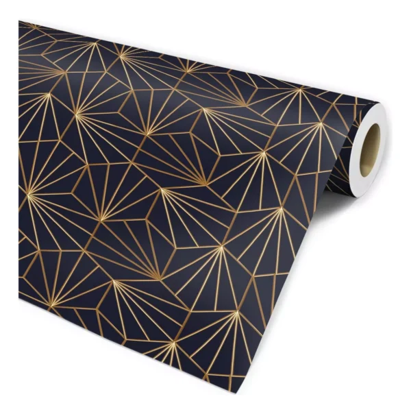 Papel De Parede Moderno Azul E Dourado Para Sala E Quarto