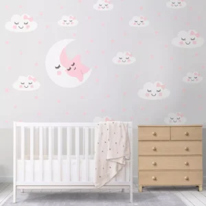 Papel De Parede Nuvem Estrelas Rosa Menina Infantil Pp101 M²