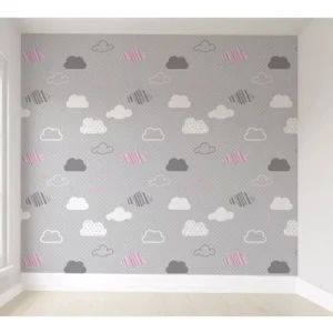 Papel De Parede Nuvem Menina Quarto De Bebê Adesivo Pp243 M²