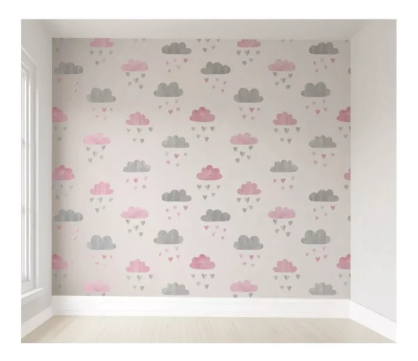 Papel De Parede Nuvem Para Menina Quarto Infantil Pp134 M²