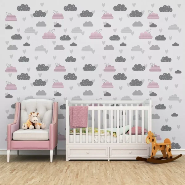 Papel De Parede Nuvem Rosa Menina Quarto De Bebê M² Pp157