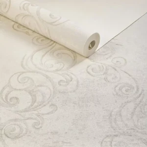 Papel De Parede Off White Arabesco Bege Glitter Brilho