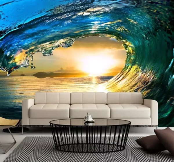 Papel De Parede Ondas Surf Natureza Mar Sol Completo Gg404