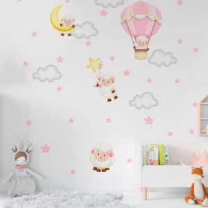 Papel De Parede Ovelhas Balão Estrelas Quarto Infantil Pp581