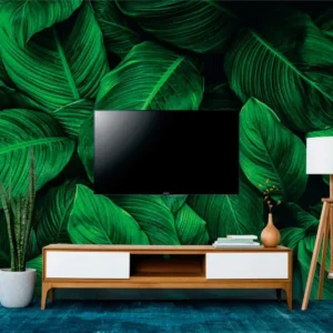 Papel De Parede Painel 3d Folhas Botanica Verde Escuro 3,5m