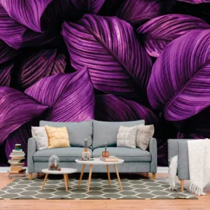 Papel De Parede Painel 3d Folhas Dolar Roxo Escuro 4m