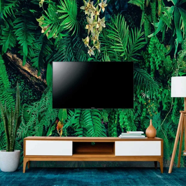 Papel De Parede Painel 3d Folhas Flores Tropical 3,5m