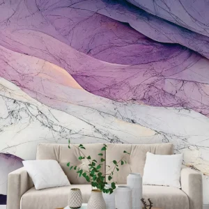 Papel De Parede Painel 3d Mármore Branco E Roxo Viníl 3m