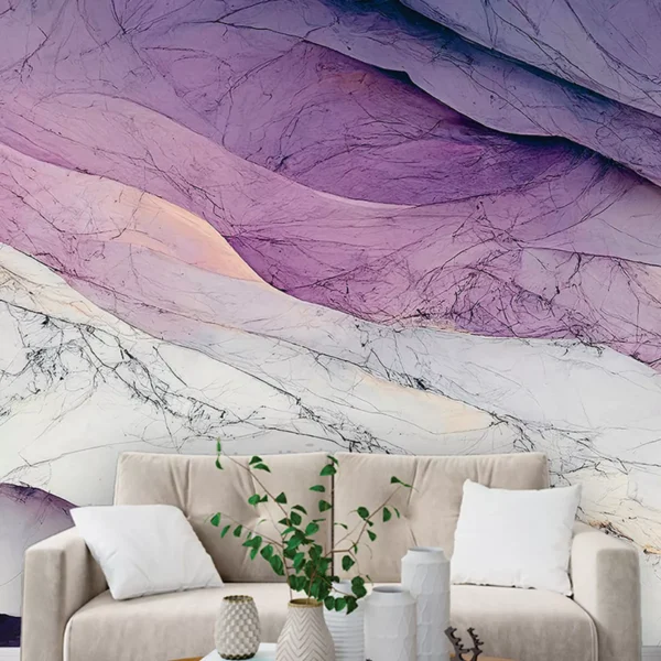 Papel De Parede Painel 3d Mármore Branco E Roxo Viníl 3m