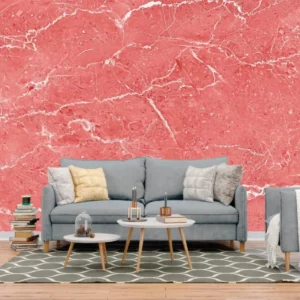 Papel De Parede Painel 3d Mármore Branco Vermelho 4m