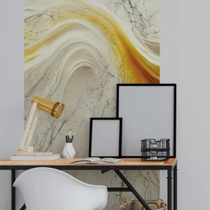 Papel De Parede Painel 3d Mármore Carrara Branco Ouro 1m