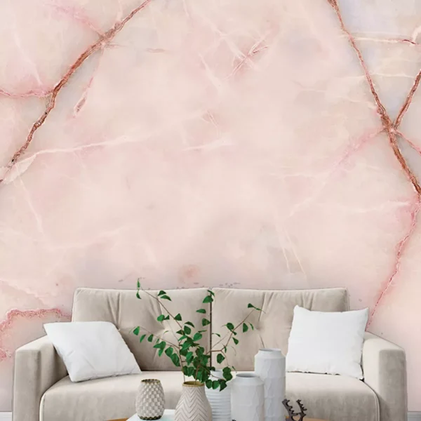 Papel De Parede Painel 3d Mármore Carrara Rosa Claro 3m