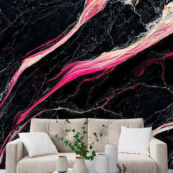 Papel De Parede Painel 3d Mármore Preto White Rosa 3m