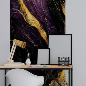 Papel De Parede Painel 3d Mármore Roxo Ouro Preto 1m