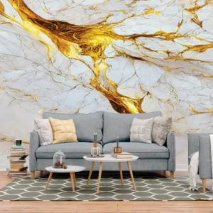 Papel De Parede Painel 3d Mármore White Dourado 4m