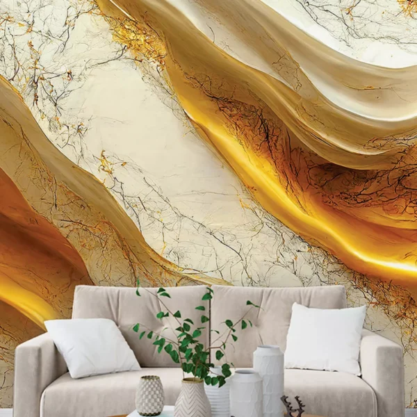 Papel De Parede Painel 3d Mármore White Ouro 3m