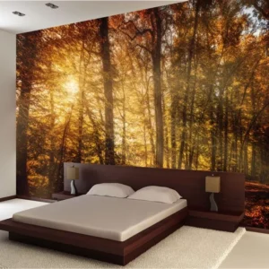 Papel De Parede Paisagem 3d Floresta Raio De Sol Luxo Gg214