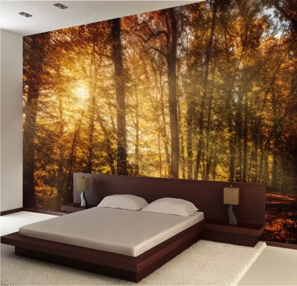 Papel De Parede Paisagem 3d Floresta Raio De Sol Luxo Gg214