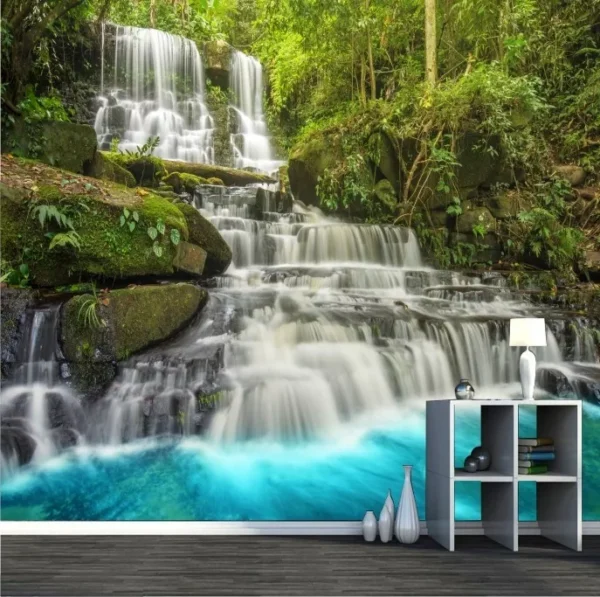 Papel De Parede Paisagem 3d Natureza Adesivo Cachoeira Agua Lago Rio Montanha Gg332