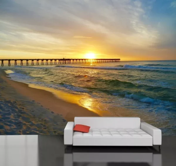 Papel De Parede Paisagem 3d Praia Mar Adesivo Natureza Gg459