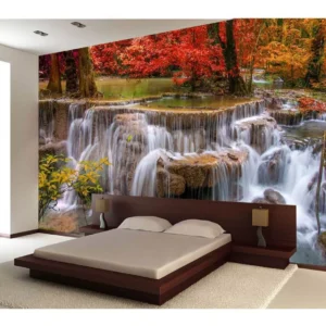 Papel De Parede Paisagem Cachoeira Paisagens Auto Adesivo Decoração Natureza Pedras Lagos 2,00x2,30m M68