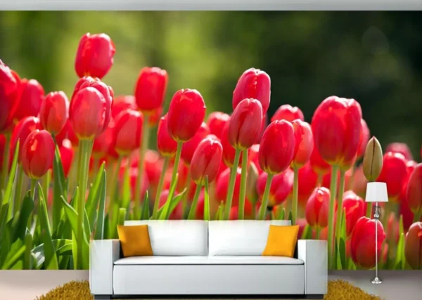 Papel De Parede Paisagem Flor Tulipas Vermelhas 3m² Nfl11