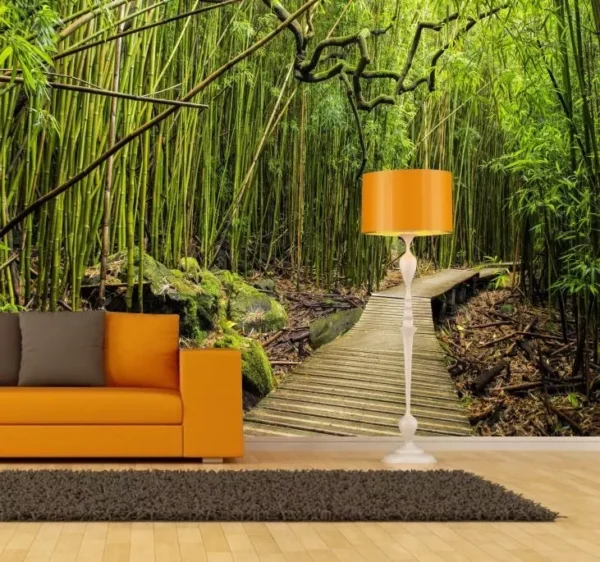 Papel De Parede Paisagem Floresta Bambu Estrada Gg355