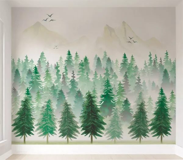 Papel De Parede Paisagem Floresta Pinheiro Quarto Bebê Pp599