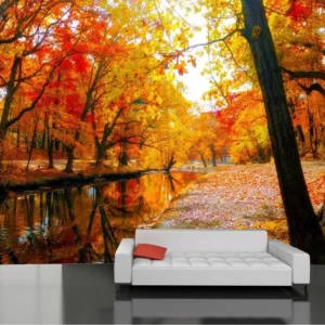 Papel De Parede Paisagem Jardim Lago Floresta Luxo Gg 218