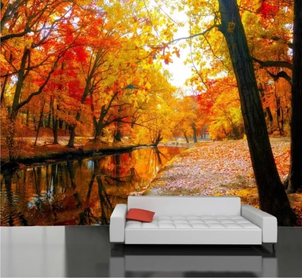 Papel De Parede Paisagem Jardim Lago Floresta Luxo Gg 218