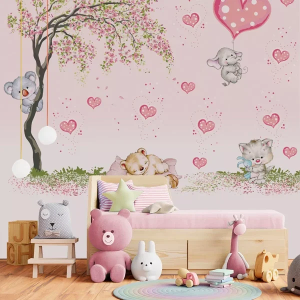 Papel De Parede Para Menina Safári Animal Quarto Infantil M²