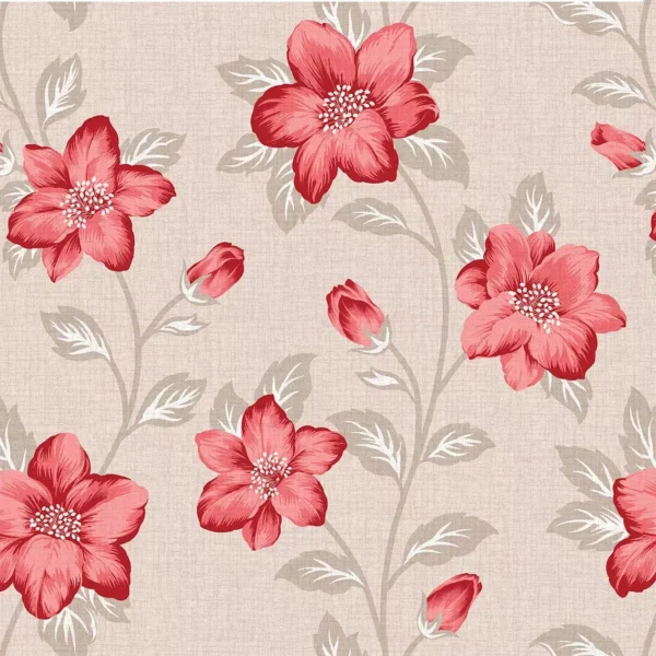 Papel De Parede Para Quarto Casal Floral Vermelho E Bege