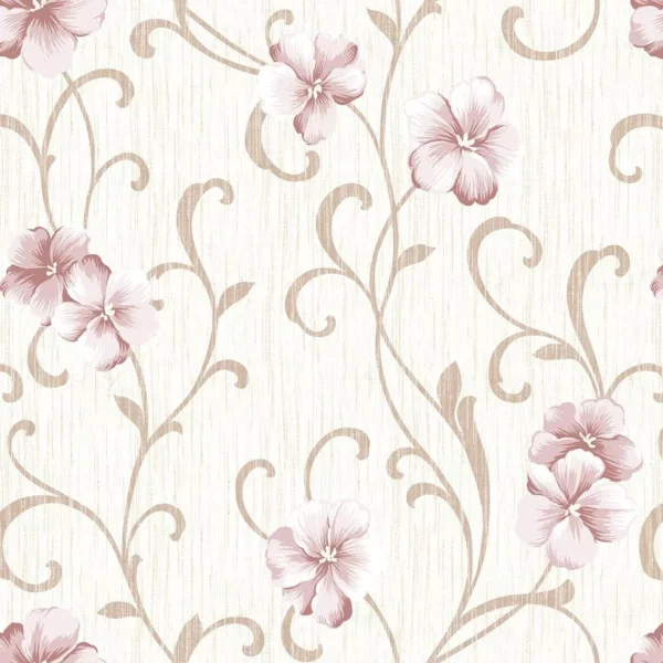 Papel De Parede Para Quarto Delicado Floral Bege E Rosa