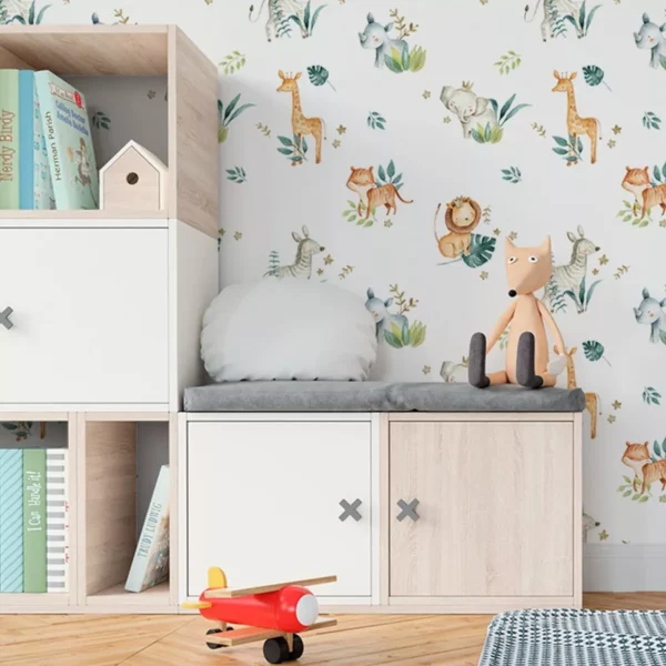 Papel De Parede Para Quarto Infantil Safari Lavável 3m