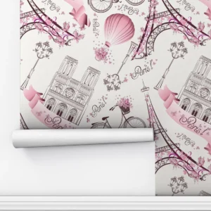 Papel De Parede Paris Menina Rosa Teen Rolo De 10 Metros