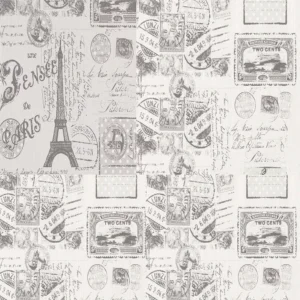 Papel De Parede Paris Selos Vintage Cinza Autoadesivo