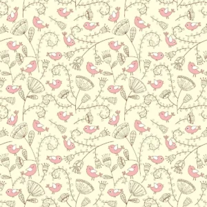 Papel De Parede Pássaro Floral Fundo Bege Delicado Lavável 3