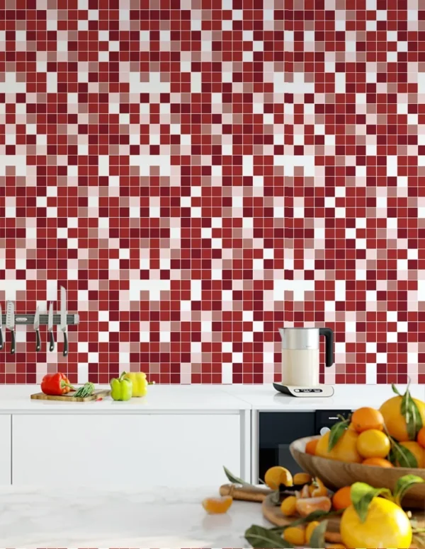 Papel De Parede Pastilhas Em Tons De Vermelho 3,0m