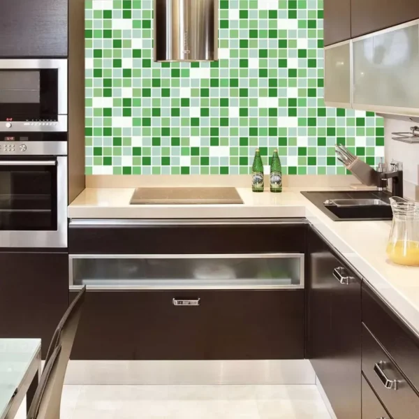 Papel De Parede Pastilhas Verde E Branco Adesivo Cozinha