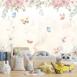 Papel De Parede Personalizado Infantil Floral Aquarela