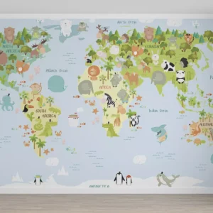 Papel De Parede Personalizado Mapa Mundi Colorido M² Criança