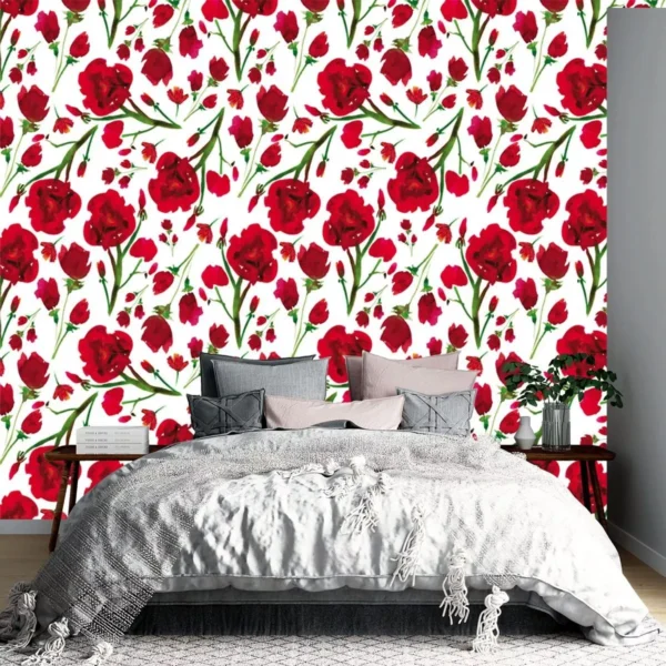 Papel De Parede Pintura Rosas Vermelhas Adesivo Sala Quarto