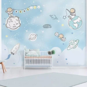 Papel De Parede Planeta Espaço Quarto De Bebê 10m² Vr463